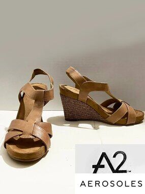 A2 by Aerosoles Tan Strappy Espadrille Wedge Comfy Open Toe Sandals Size 8.5M